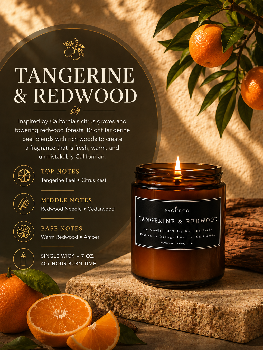 Tangerine & Redwood - Medium Candle