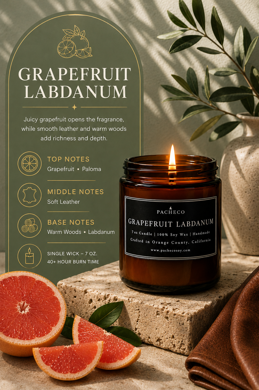Grapefruit Labdanum - Medium Candle