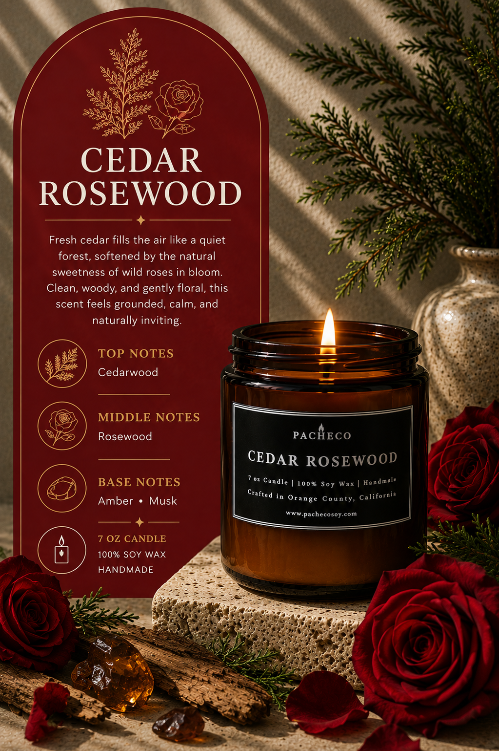 Cedar Rosewood - Medium Candle